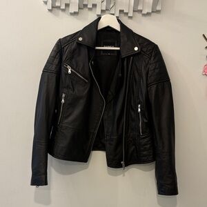 Barneys Orignials Black Genuine Leather Moto Jacket (Size US 8)
